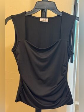 Black Sleeveless Draped Neck Tank Top sz med